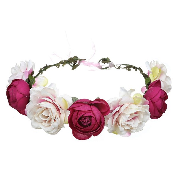 June Bloomy Ladies Floral Rose Hair Wreath with Adjustable Band, Pink / Purple