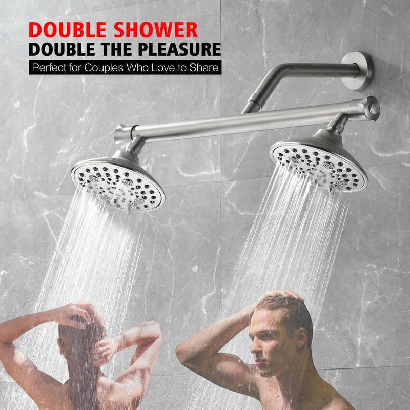 Double Shower Head for Couples, Brushed Nickel