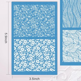 Silk Clay Screen Flower Stencils - 6 Pcs Reusable Plant Patterns Polymer Clay Stencils Silkscreen Print Mesh Transfer Stencil for Earrings Texture Scratchers Jewelry DIY Kit Polymer Tools
