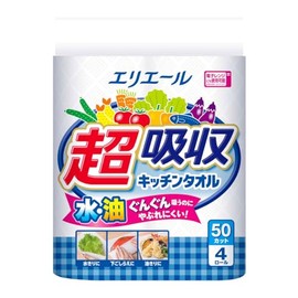 Elleair 7-2545-01 Super Absorbent Kitchen Towel, 4 Rolls (50 Pieces)