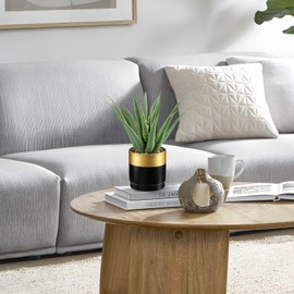 Briful Succulents Artificial Plants Realistic Agave Plant, Gold Black Metal Pot, Farmhouse Aloe Vera Fake Plants for Home Office Desk Bathroom Shelf Decorations