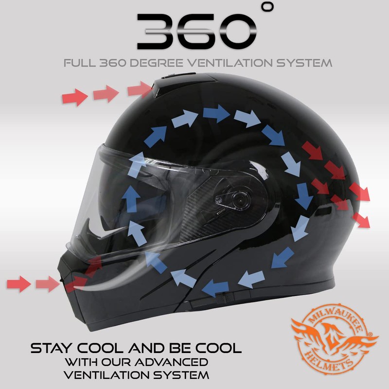 Milwaukee Helmets MPH9813DOT Gloss Black Menace DOT Approved Motorcycle Modular