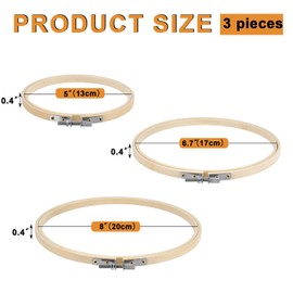 BUYGOO 3PCS (5, 7, 8 Inch) Bamboo Embroidery Hoops Set, with Easy Loosen Tighten Mechanism, Adjustable Bamboo Wood Rounds Circle Mini Cross Stitch Hoops for DIY Art Craft Sewing
