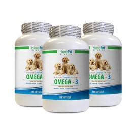 HAPPY PET VITAMINS LLC Dog Skin hot spot - Dog Omega 3 - Healthy Skin Coat and Joints - Brain and Heart Health - Allergy Relief - Dog Omega 3-3 Bottles (540 Softgels)