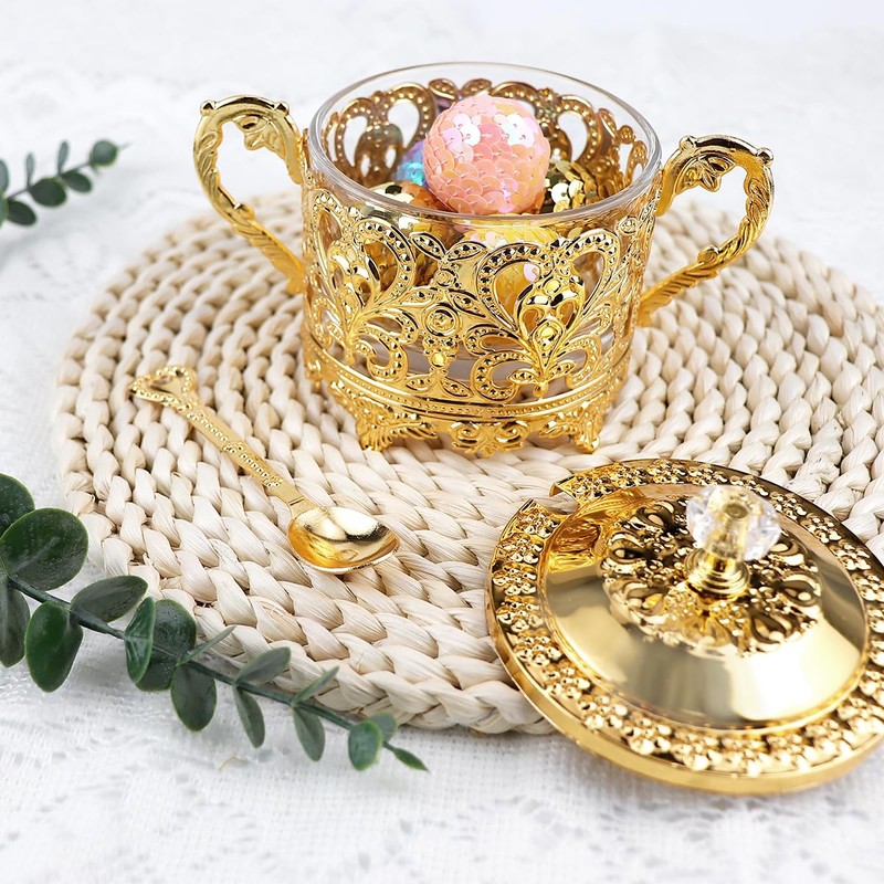 LCJAOF Vintage Glass Sugar Bowl with Lid and Spoon Kitchen