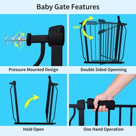 HOOOEN Extra Wide Baby Gate Extra Wide Extra Tall Dog Gates for Stairs Doorways Black Metal Tension Indoor Safety Gates with Pressure Mount 57.5-62 Inch