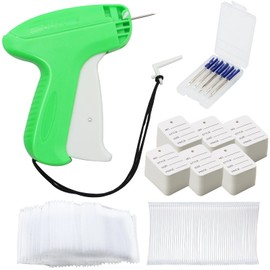 VEGCOO Labelling Gun, Clothing Price Gun with 5 Replacement Needles + 3000 Shot 5 cm Plastic Needles + 3000 Clothing Labels 3.5 x 5 cm
