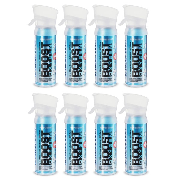 Boost Oxygen Pocket Size Peppermint 3 Liter Canister | All-Natural Respiratory Support for Aerobic Recovery, Altitude, Performance and Health (8 Pack)
