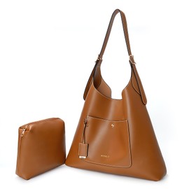 Large Tote Bag for Women, Shoulder Handbag Vegan Leather Slouchy Hobo Tote Purses with Makeup Bag and Card Holder (Brown)