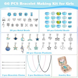 AUAUY Charm Bracelet Making Kit for Girls, 66pcs Gifts for Girls Bracelet Making Kit with Box, Jewellery Making Kit for Girls, Arts and Crafts for Kids Stocking Fillers for Girls Toys Age 5 6 7 8 9 10