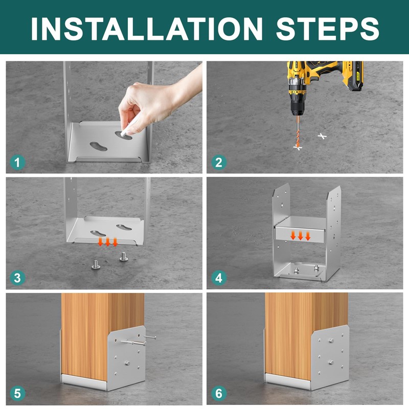 SPACEEUP 6x6 Post Base 5 Pcs, Adjustable Post Base Stainless