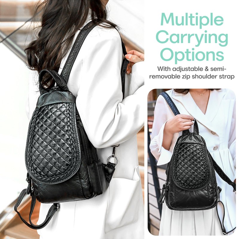 hengwin Small Backpack for Women PU Leather Convertible Women's Backpack