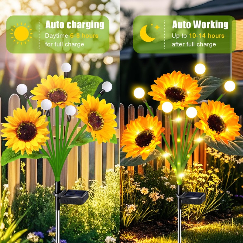Solar Sunflower Lights Outdoor Waterproof - 6 Pack Solar Powered