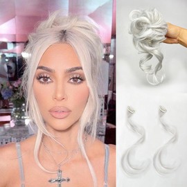 VAVANGA Messy Hair Bun with Bangs Set 3PCS, Grey Synthetic Hair Claw Clip Messy Bun and Long Side Curly Air Bangs Clip in Ponytail Bun & Bangs Set Hair Piece for Women (#Grey)