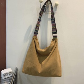 JARKJARD Women Corduroy Tote Bag Large Shoulder Hobo Bag for Women Boho Casual Handbag Purse(Brown)