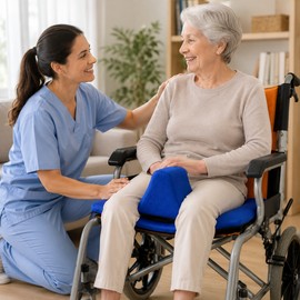 Wheelchair Seat Cushion with Adjustable Positioning Limiter – Removable Washable Comfort Pad with Elastic Straps, Blue