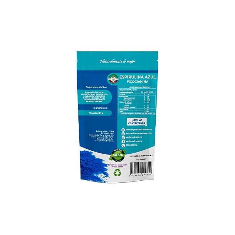 Espirulina azul 100g – Ficocianina natural sin OGM SABIA MADRE