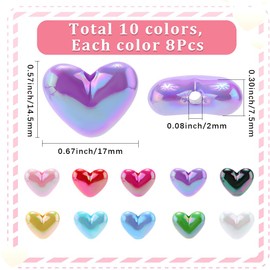 SOFPLATE 80Pcs 10 Colors Heart Pen Beads Bulk Acrylic Focal Beads Bubblegum Chunky Smooth UV Colorful Plastic Hearts Shaped Shiny Spacer Bead for Jewellery Making Beadable Pens Charms Bracelets Decor