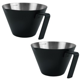 2Pcs Espresso Cups with Handle, WCHOSOZH 3.4OZ Espresso Accessories, Stainless Steel Spout Measuring Cup with Scale, Espresso Pouring Cup with V-Shaped Mouth (V-Deep Mouth - Black)