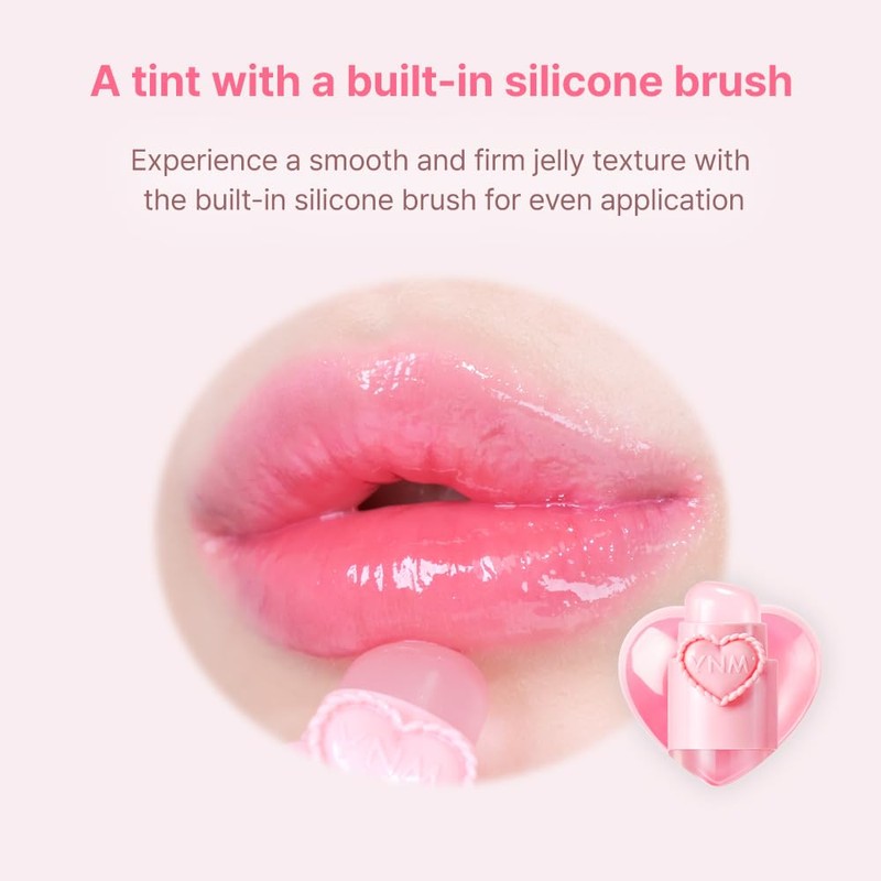 YNM Heart Jelling Tint, CHERRY JELLING, Silicone Lip Brush Included,