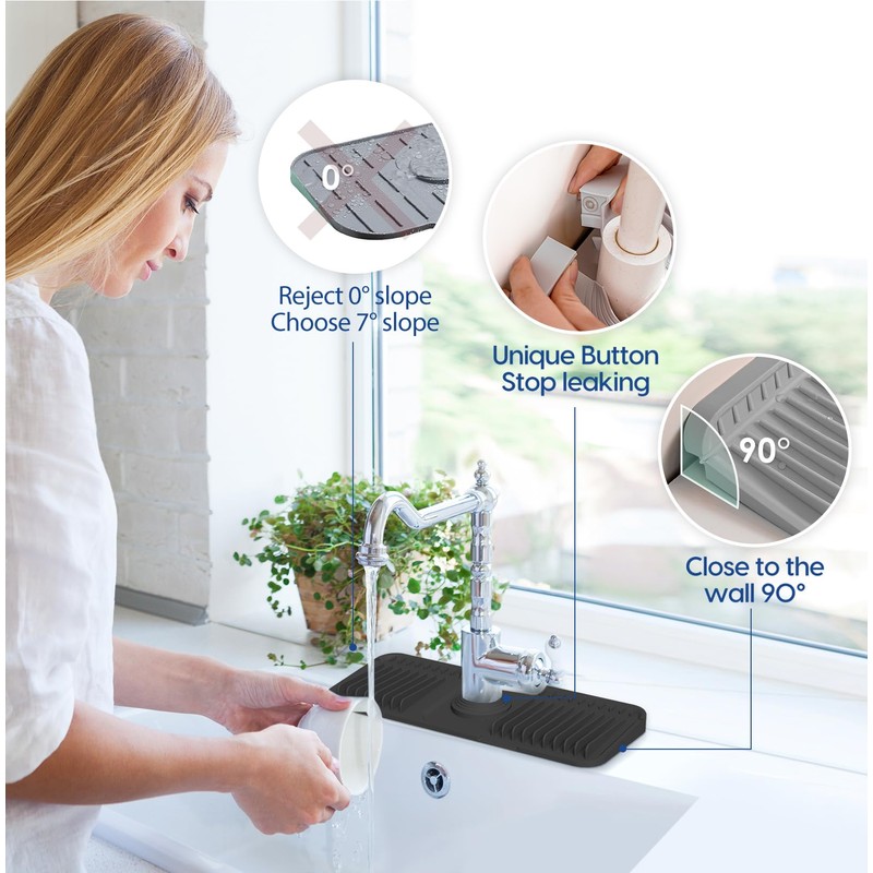 14.6 Inch Silicone Faucet Mat for Kitchen Sink Splash Guard
