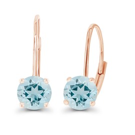14K Rose Gold Plated Sterling Silver 6mm Natural Aquamarine March Birthstone Leverback Earrings