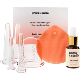 Facial Cupping (7-Pc Set) - Face Cupping Set - Facial Suction Cups With Jojoba Oil & Cleansing Brush To Reduce Appearance Of Fine Lines - Face Suction Cup Set For Lymphatic Drainage by grace & stella