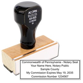 Pennsylvania Rectangular Notary Stamp, PA Notary Stamp, State Board Approved, Economical Wood Handle Rubber Stamp, Uses Stamp Pad, Rectangular Shape, Sized 7/8" x 2-1/2", Pennsylvania Notary