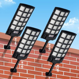 BINGLUX Solar Street Lights Outdoor Waterproof 4 Pack, 25000LM 6500K LED Parking Lot Lights, Dusk to Dawn Auto On/Off, Solar Flood Lights with Motion Sensor for Security, Yard Path Lighting