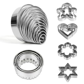 xify’s Cookie Cutter Set, 47 Pcs Stainless Steel Variety Pack Box, Graduated Circle for Pastry, Donut Ring Mold, Heart, Star, Flower, Gingerbread Man, Fluted Round Cutter for Baking