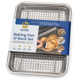 Ultra Cuisine Quarter Sheet Pan with Wire Rack Set - Includes Premium Aluminum Baking Sheet with 100% Stainless Steel Baking Rack, Dishwasher Safe Cookie Cooling Racks with 1/4 Pan Commercial Quality