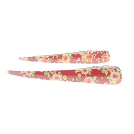 Set of 2 Girls Garden Rose Floral Print School Birthday Party Occasion Hair Accessories Styling Clip Barrette Claw Hairpin Sectioning Grips Concorde Beak Duckbill Clamp Alligator Clip (Red)