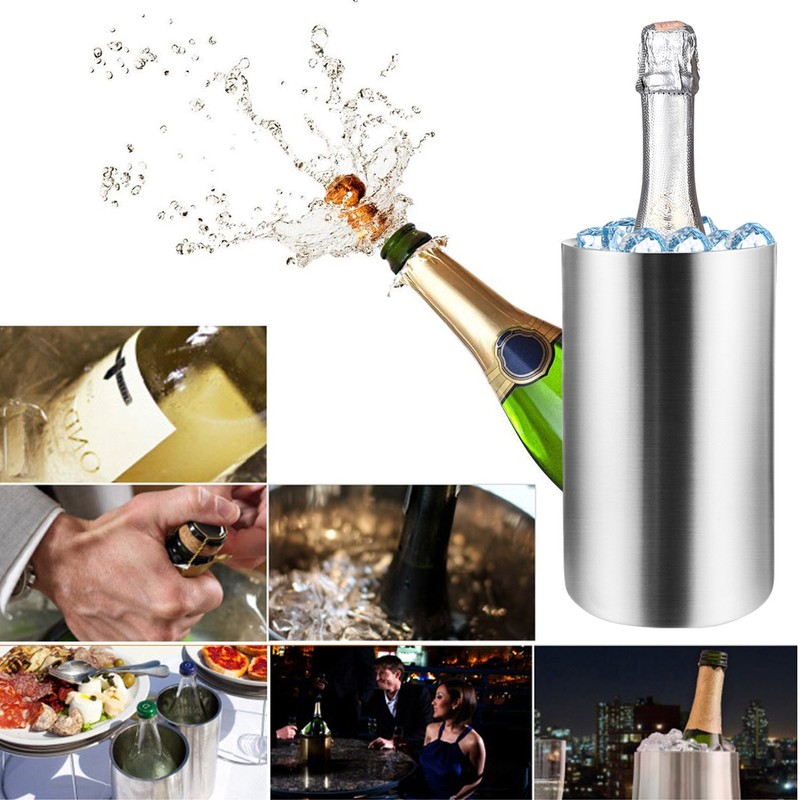 Stainless Steel Ice Bucket Double Wine Cooler