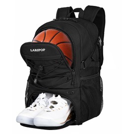 LARIPOP Soccer Bag- Youth Soccer Backpack & Bags for Basketball, Volleyball Bag Separate Cleat Shoe Compartment and Laptop, Dark Blue, 17.7*12.6*8.3, Basketball
