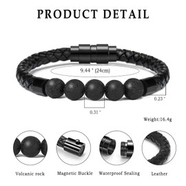 Leather Cremation Memorial Urn Bracelet Lava Stone 316L Stainless Steel Cremation Bangle Keepsake Urn Bracelet for Ashes