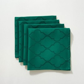 Christmas Cloth Napkin Spillproof and Wrinkle Resistant Square Jacquard Napkin with Floral Patterns for Dining Room & Holiday Decoration (Green, 50 x 50 cm (4 pieces))