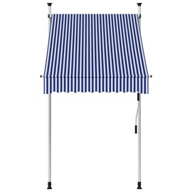 Homgoday Manual Retractable Awning, Outdoor Sun Shade Cover with Manual Crank, Patio Shelter for Deck, Yard, Balcony Windows 39.4" Blue and White Stripes