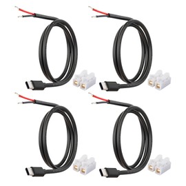 USB-C Power Pigtail Cable to Bare Wire, 20AWG 1M/3.3FT DIY Low Voltage Power Wire with Copper Quick Wire Connectors, Type-C Male Plug 5V 5A for LED Strip, Arduino, Electronics Projects,4-Pack