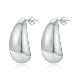 18K Gold Chunky Earrings for Women, Thick Hoop Earrings for Women, Lightweight Waterdrop Hollow Open Hoops, Hypoallergenic Gold-Plated Earrings, Fashion Jewellery Gifts for Women Girls, Sterling