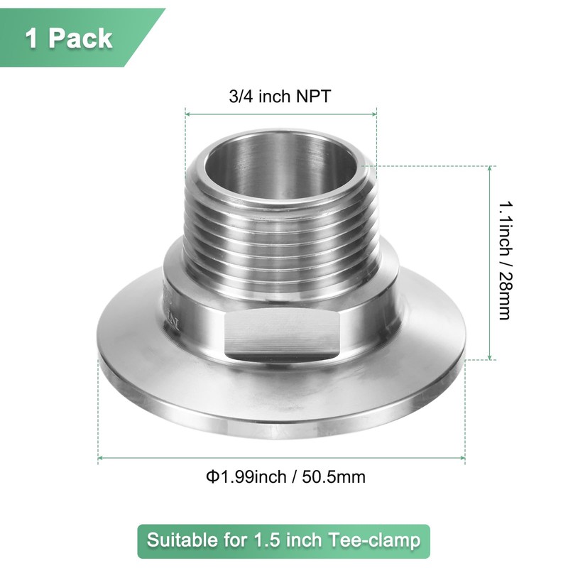 M METERXITY 1-Pack Tri Sanitary 1.5 in Clamp Fittings to