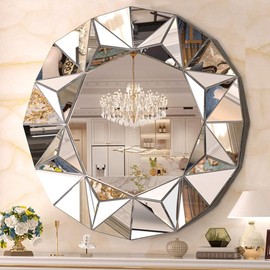 Hasipu Wall Mirrors Decorative, Mirror Wall Decor, Beveled Edge Frameless Wall Mount Round Mirror for Living Room - Size: 32" Mirror Wall Decor