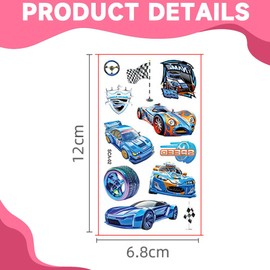UYVPAER 10 Sheets Racing Car Temporary Tattoos for Children, Construction Theme Party Accessories, Birthday Decorations, Tattoo Stickers for Boys and Girls