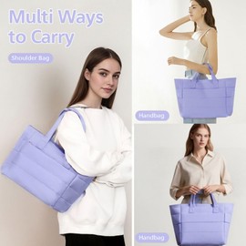 Keyck Handbag Women's 26L Waterproof Buffer Tote Bag Laptop Carry Bag Shoulder Bag Large Shoulder Bag with Laptop Compartment and Zip for Work Travel School, purple