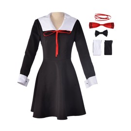 Coskidz Women's Fujiwara Chika Shinomiya Kaguya Cosplay Costume School Uniform Dress with Headwear Bow Tie for 2 Characters (L, black)