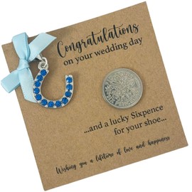 Something Blue Gift for Bride, Horseshoe Charm and Lucky Sixpence Wedding Gift, Wedding Keepsake, Something Old, Something New, Something Borrowed, Something Blue, Lucky Sixpence in her Shoe