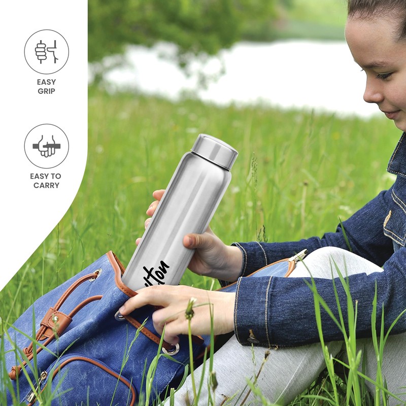 MILTON Aqua 1000 Stainless Steel Water Bottle, 950 ml, Silver