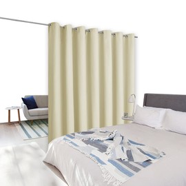 NICETOWN Room Separating Divider, Room Divider Curtain Screen Partition, Function Thermal Blackout Patio Door Curtain Panel, Sliding Door Insulated Curtain for Patio, Beige, 8.3ft Wide x 12ft Long