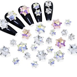DONGZHOU 36 Pieces Snow Shape Large Nail Rhinestone Set, 3D Nail Gemstone Stone K9 Crystal Nail Charms Christmas Nail Art for Nail Decoration
