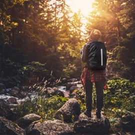 Katoom Pack of 2 Rain Covers for Backpacks / School Bags, Rain Cover, Waterproof Rain Cover, Backpack Protection, For Outdoors, Camping, Hiking, With Reflective Strips, Safety Cover (Black + Black, 30 L – 45 L)