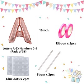 36pcs Rose Gold Custom Letter Balloons Kit 16Inch, DIY Phrase Banner for Wedding Baby Shower Birthday Party Supplies, includes A-Z & 0-9 Letters and Numbers, Straw, Ribbon, Dot Glue (Rose Gold)